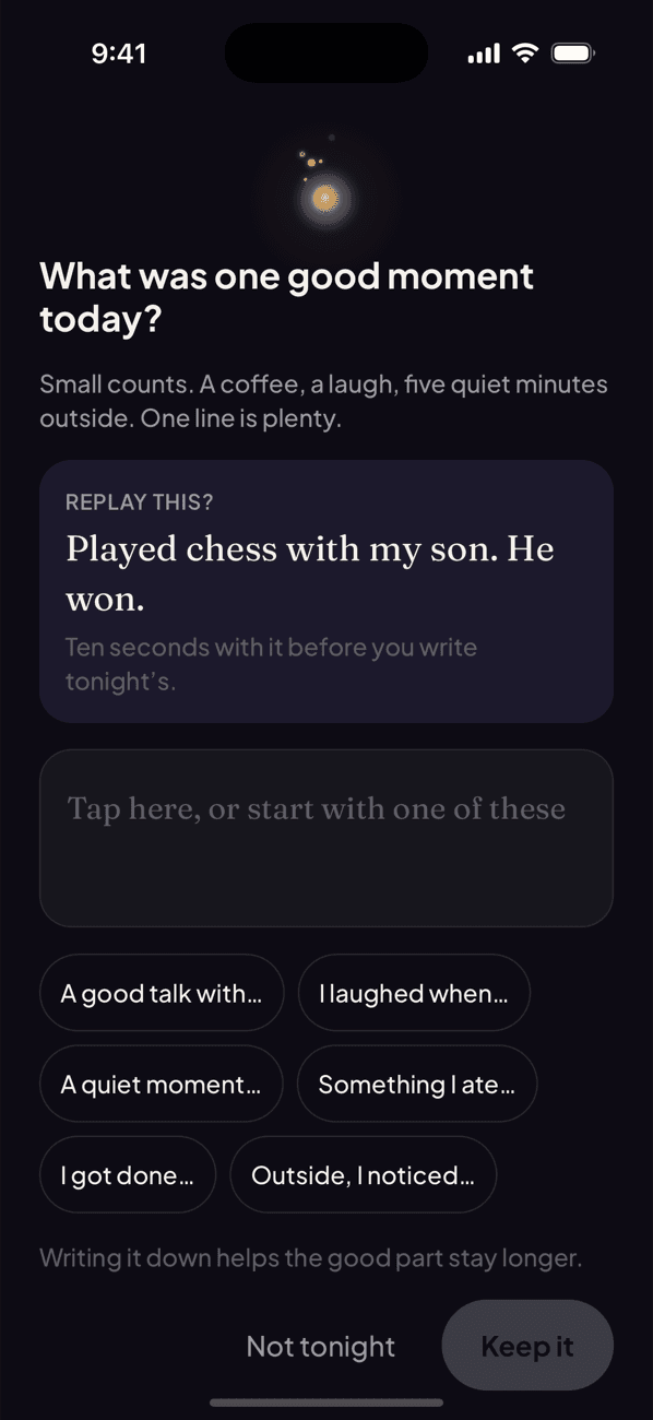Night check-in: one good moment
