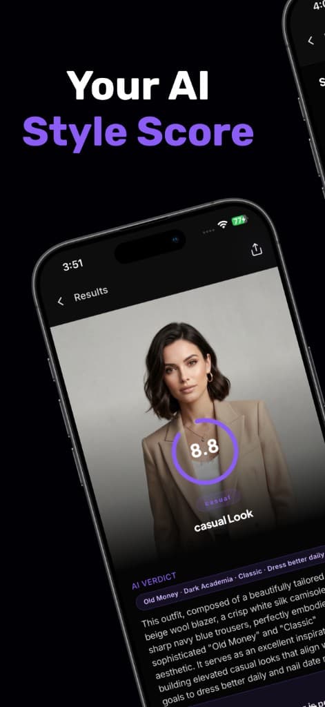 DripScore results with 8.8 outfit score and AI verdict